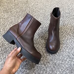 American Eagle Sz 9 Boots Y2K Vtg Lug Chunky Brown Leather Women Bratz Grunge